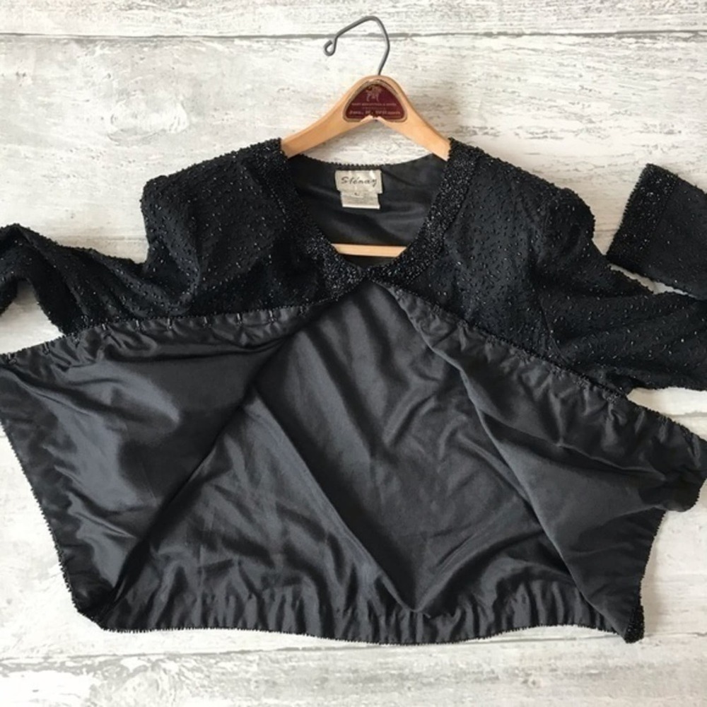 🔥Silk Beaded Jacket Sz Large Stenay Vintage Black Formal Blazer 90s Fancy - Picture 8 of 9